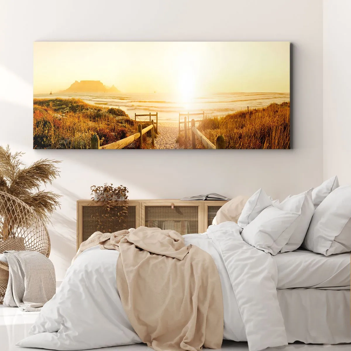 Lærredstryk - Billede på lærred - Over klitten, mod solen - 100x40 cm