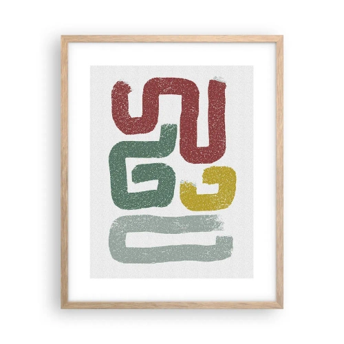 Plakat i ramme af lyst egetræ - På et ukendt sprog - 40x50 cm