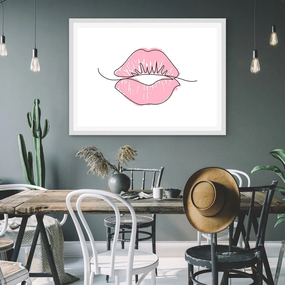 Plakat i hvid ramme - Klar til at kysse? - 100x70 cm