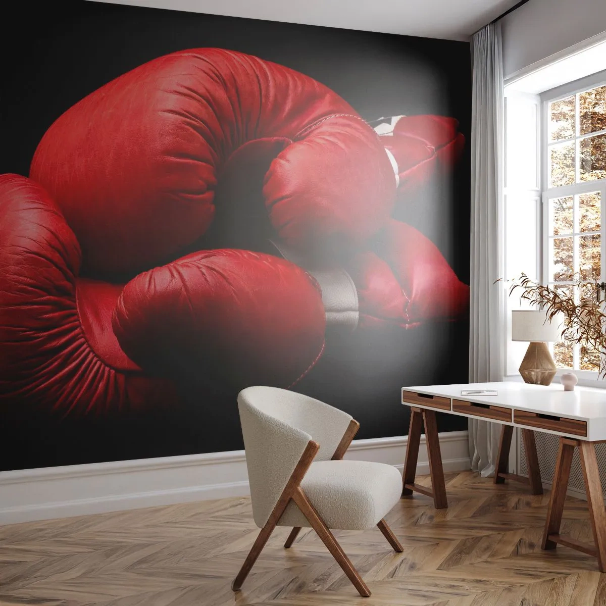 Fototapet Premium Canvas - Kampens spænding bag os - Sport, Boks, Boksehandsker - 250x175 cm