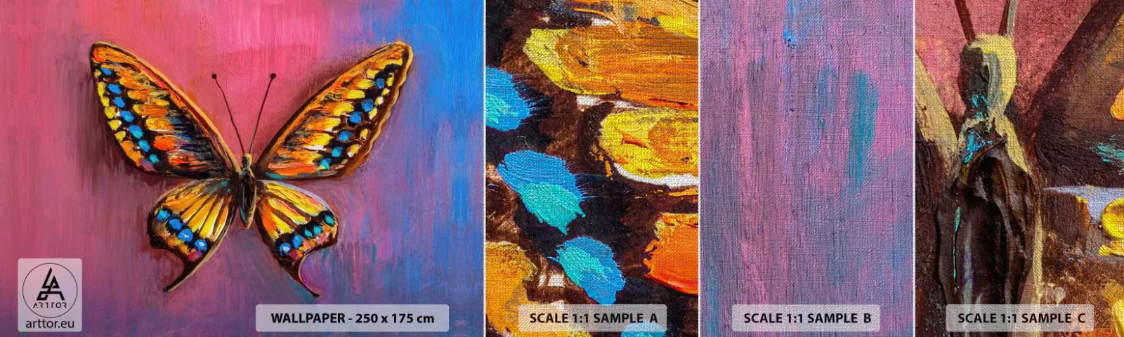 Prøve Fototapet Premium Canvas - Naturens juvel - Sommerfugl, Stykke, Maleri - 100x30 cm