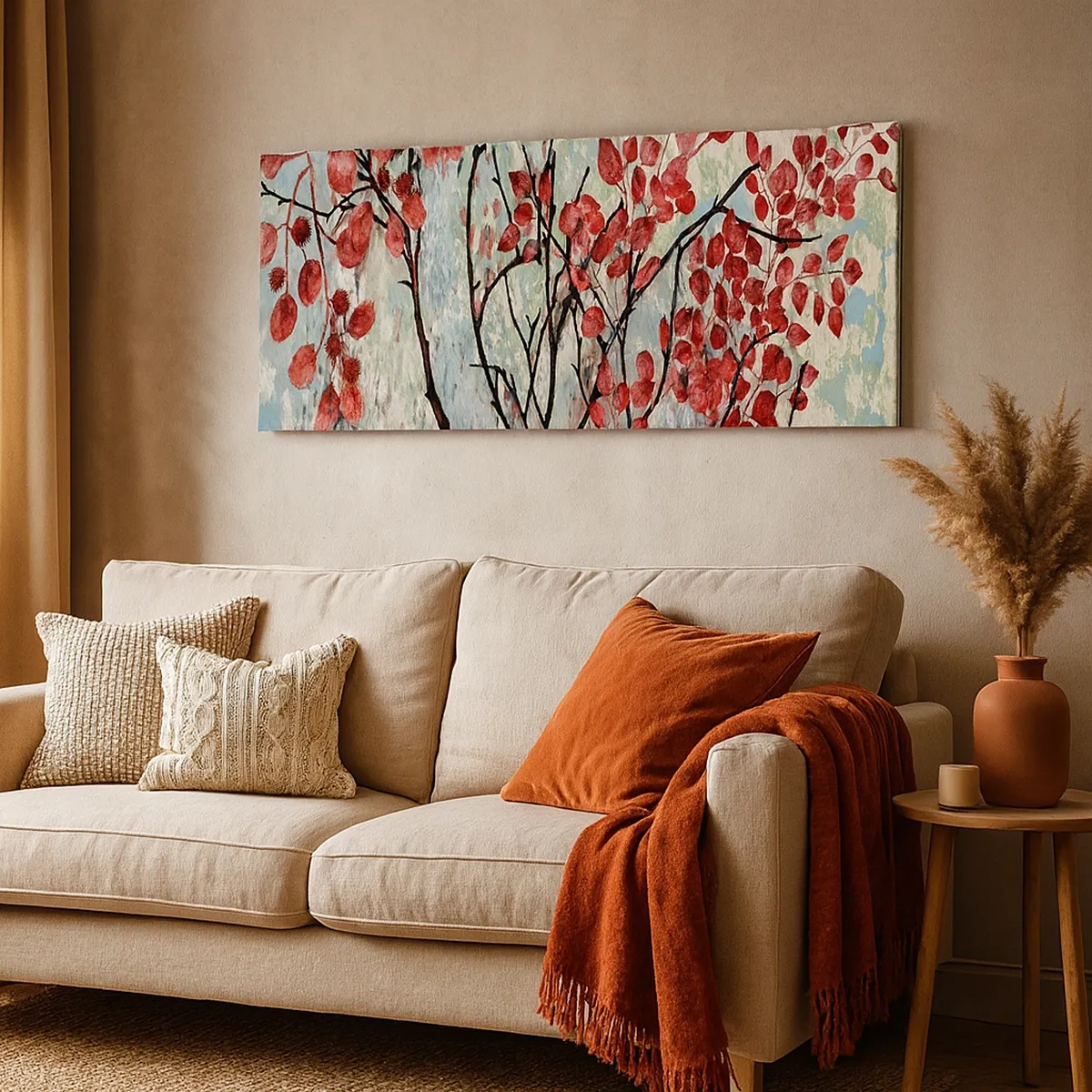 Lærredstryk - Billede på lærred - Træ i skarlagenrødt - 30x30 cm