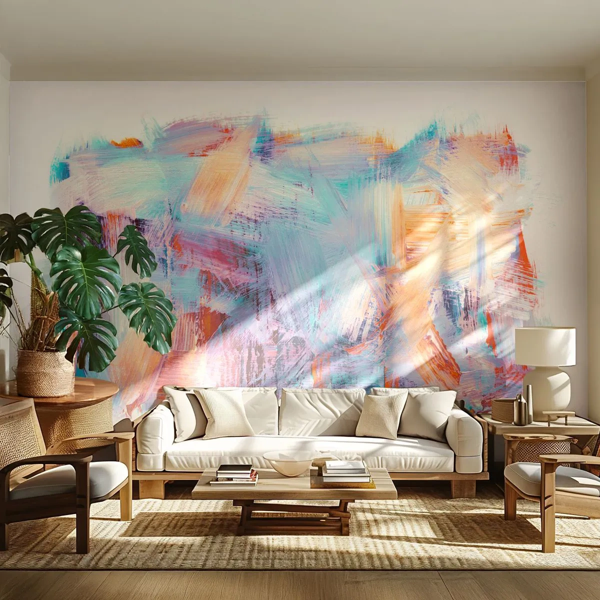 Fototapet Selvklæbende Deluxe Sticker - Farverigt rod - Minimalistisk, Pastel, Stykke - 350x256 cm