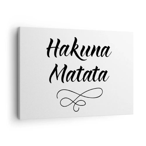Lærredstryk - Billede på lærred - Hakuna Matata-citat i elegant skrifttype på hvid baggrund - 70x50cm - Bedste råd - Moderne vægdekoration til stue og soveværelse ARTTOR