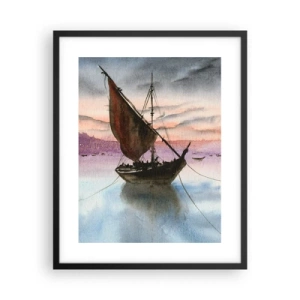 Plakat i sort ramme - Aften i havnen - 40x50 cm