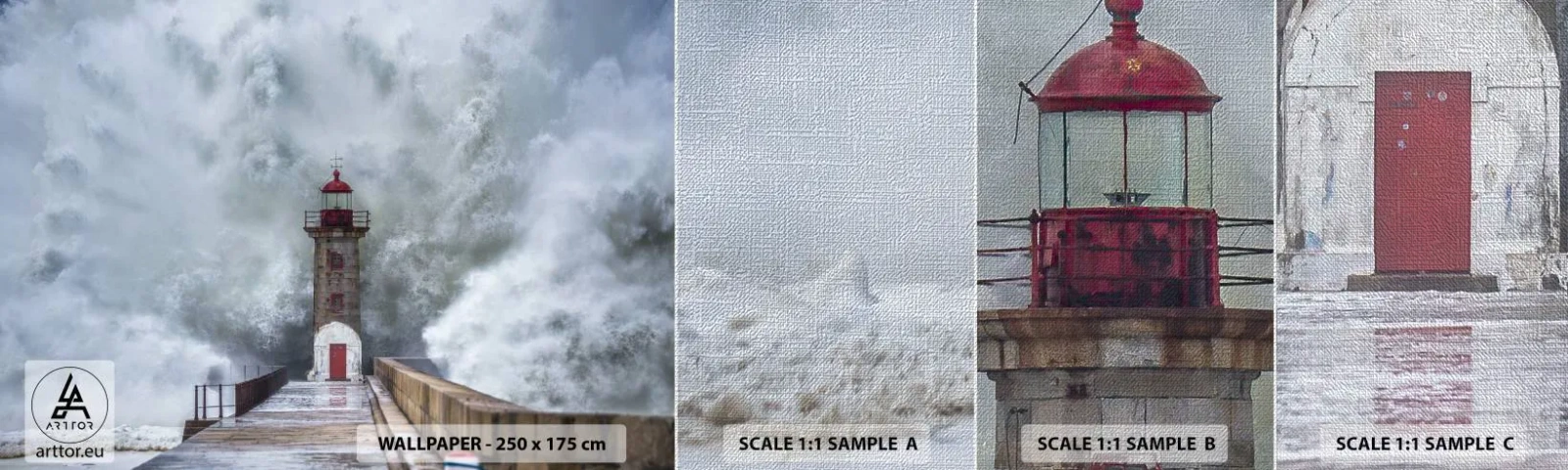 Prøve Fototapet Premium Canvas - Vandets brusen, vindens susen, lyden af vinden - Fyrtårn, Landskab, Ocean - 100x30 cm