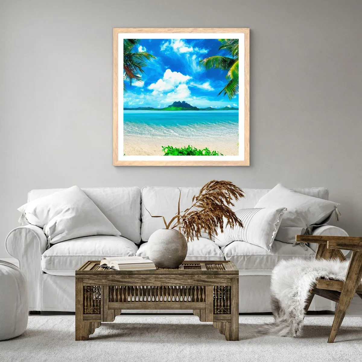 Plakat i ramme af lyst egetræ - Azur i troperne - 30x30 cm