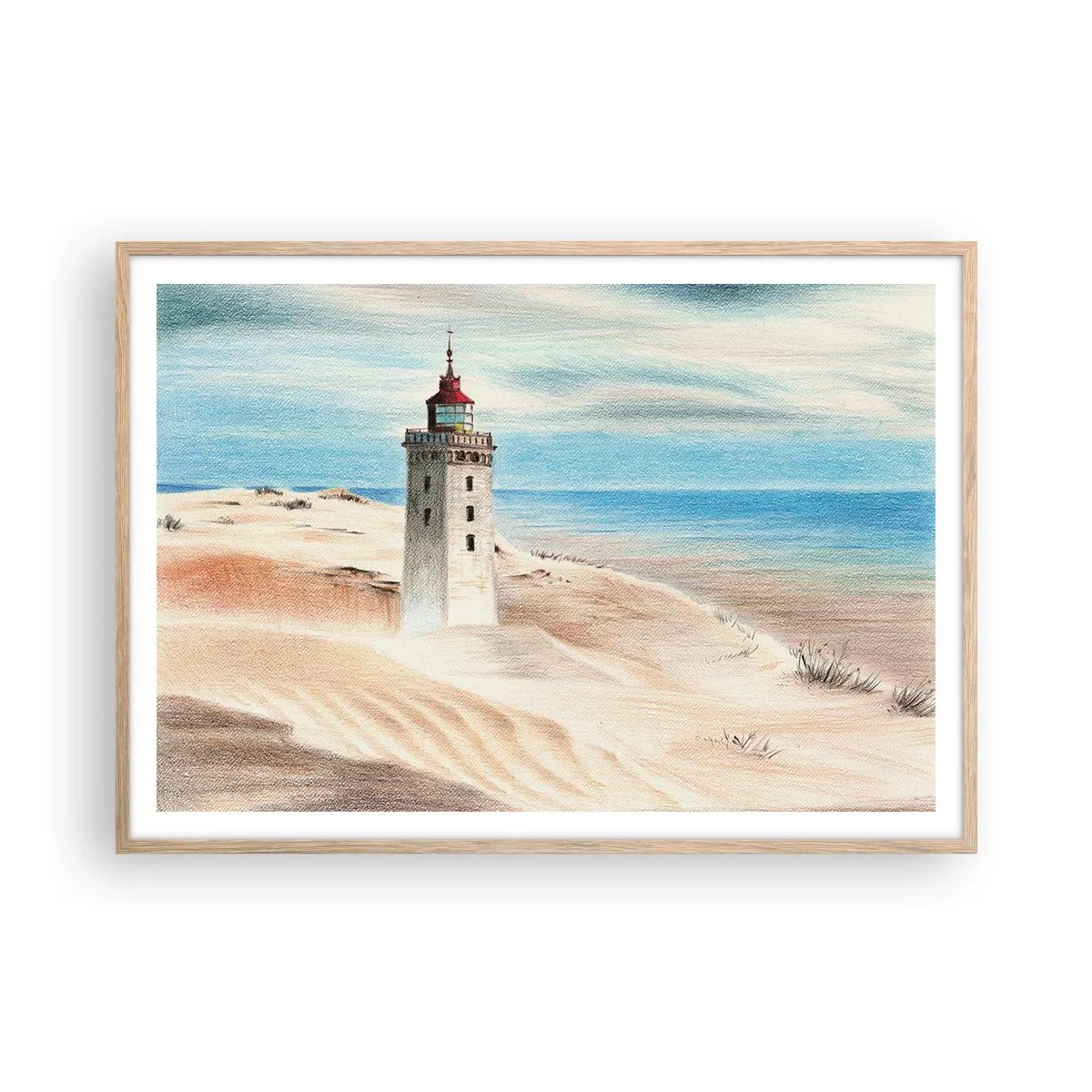Plakat i ramme af lyst egetræ - Altid med blikket rettet mod havet - 100x70 cm