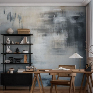 Fototapet på mål Premium Canvas - Bag et slør af blåt - Stykke, Abstraktion, Industriel