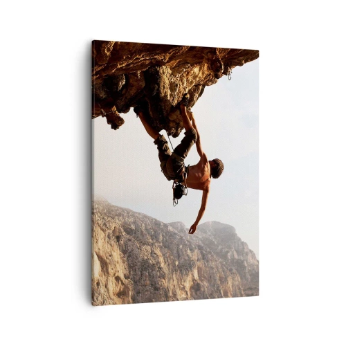 Lærredstryk - Billede på lærred - Verden skrumpede ind i en håndfuld på en klippeskrænt - 50x70 cm