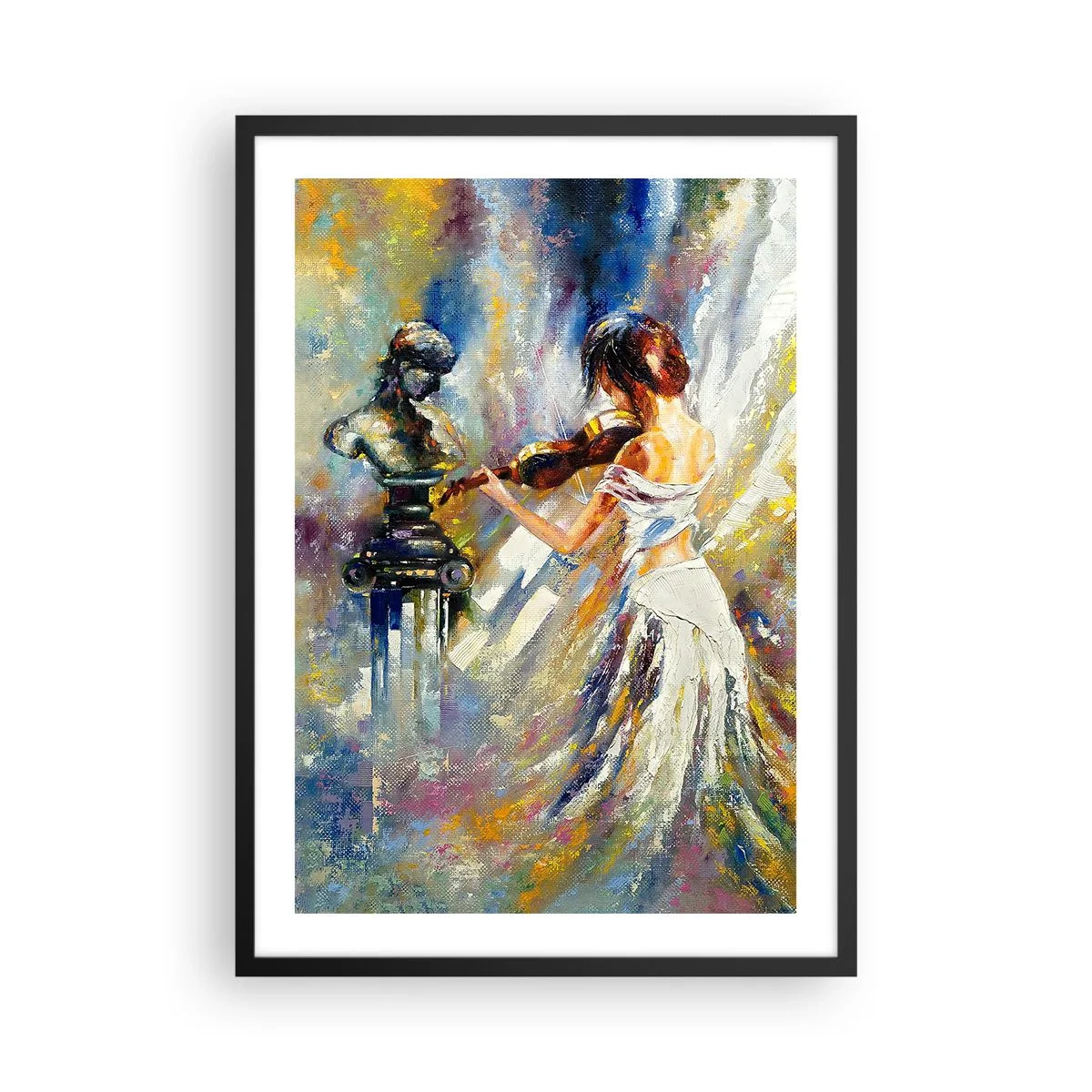 Plakat i sort ramme - Abstrakt scene med en kvinde, der spiller violin - 50x70cm - Genopliv med følelse - Moderne vægdekoration til stue og soveværelse ARTTOR