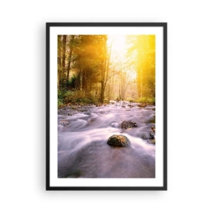 Plakat i sort ramme - En bæk i skoven i sollyset - 50x70cm - Malachit i sølv- og guldfatning - Moderne vægdekoration til stue og soveværelse ARTTOR