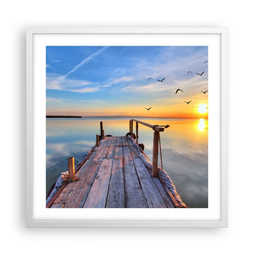 Plakat i hvid ramme - Går fremad mod solen - 50x50 cm