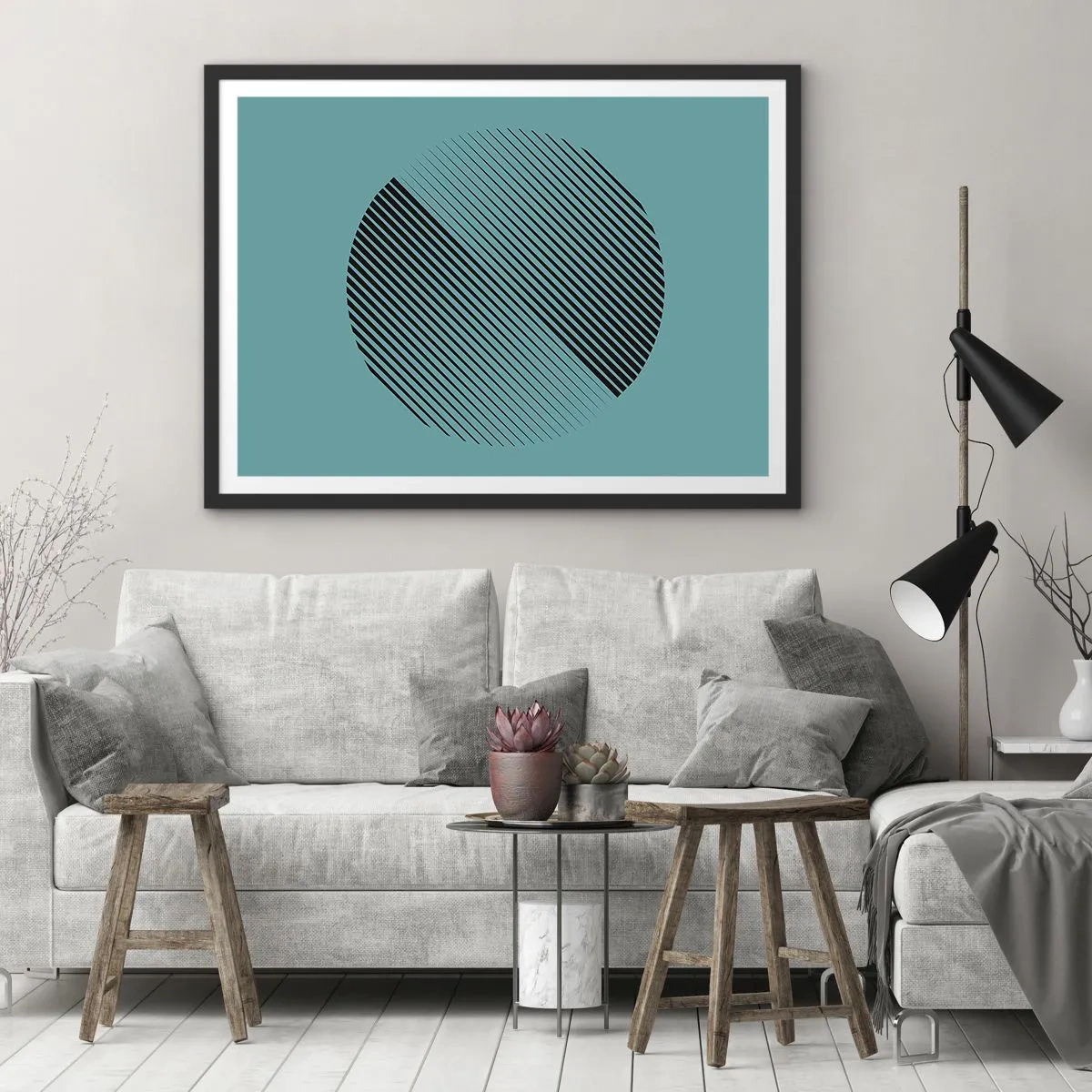 Plakat i sort ramme - Cirklen - en geometrisk variation - 70x50 cm