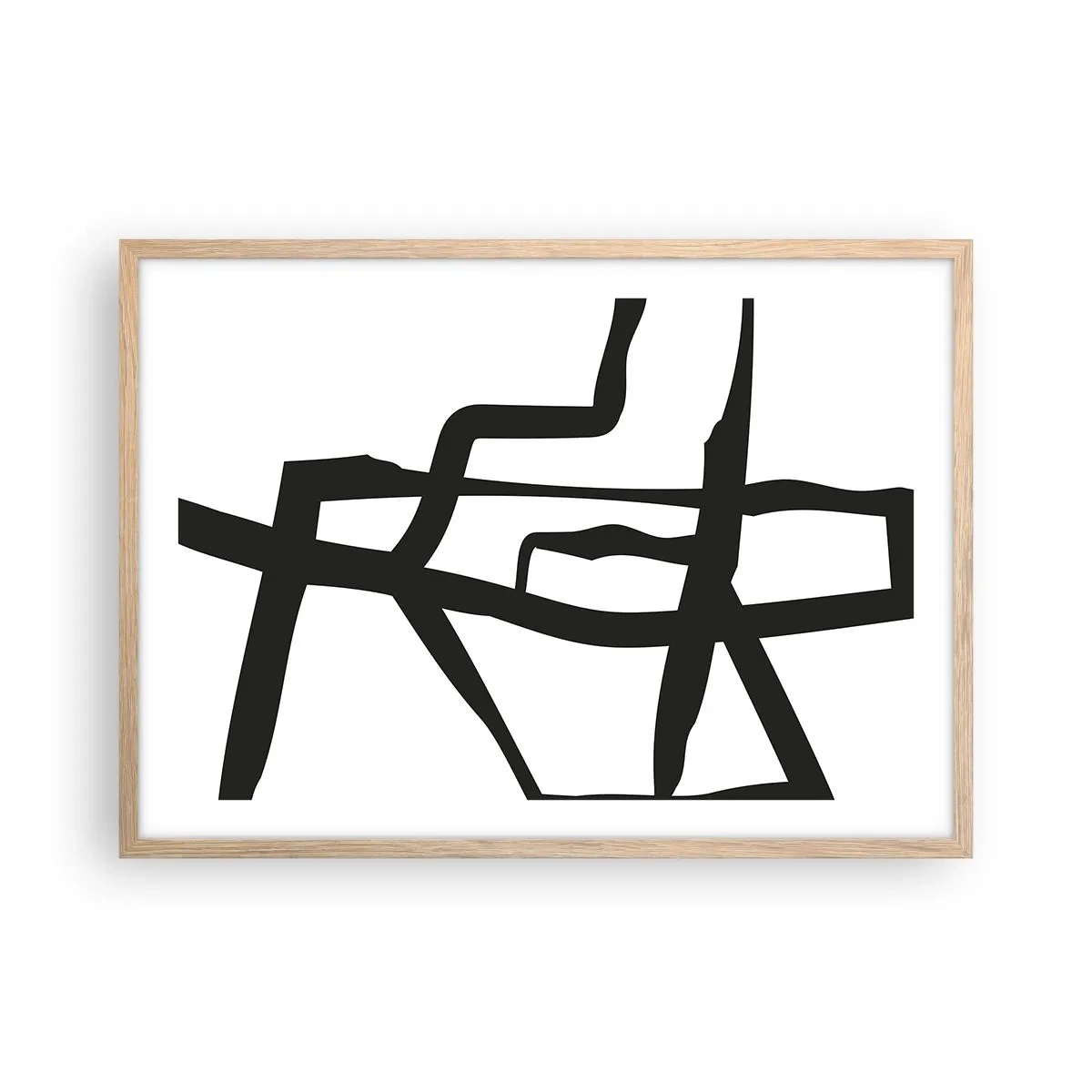 Plakat i ramme af lyst egetræ - Sort og hvid konstruktion - 70x50 cm