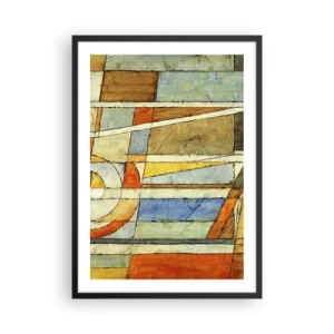 Plakat i sort ramme - Geometriske mønstre i nuancer af orange og blå - 50x70cm - Kubisme på en byggeplads - Moderne vægdekoration til stue og soveværelse ARTTOR