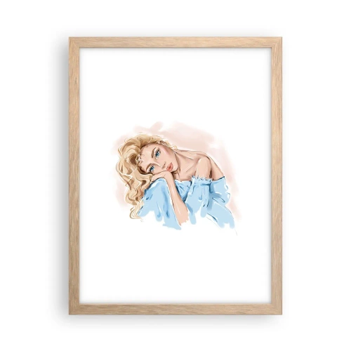 Plakat i ramme af lyst egetræ - Drømmende i blåt - 30x40 cm