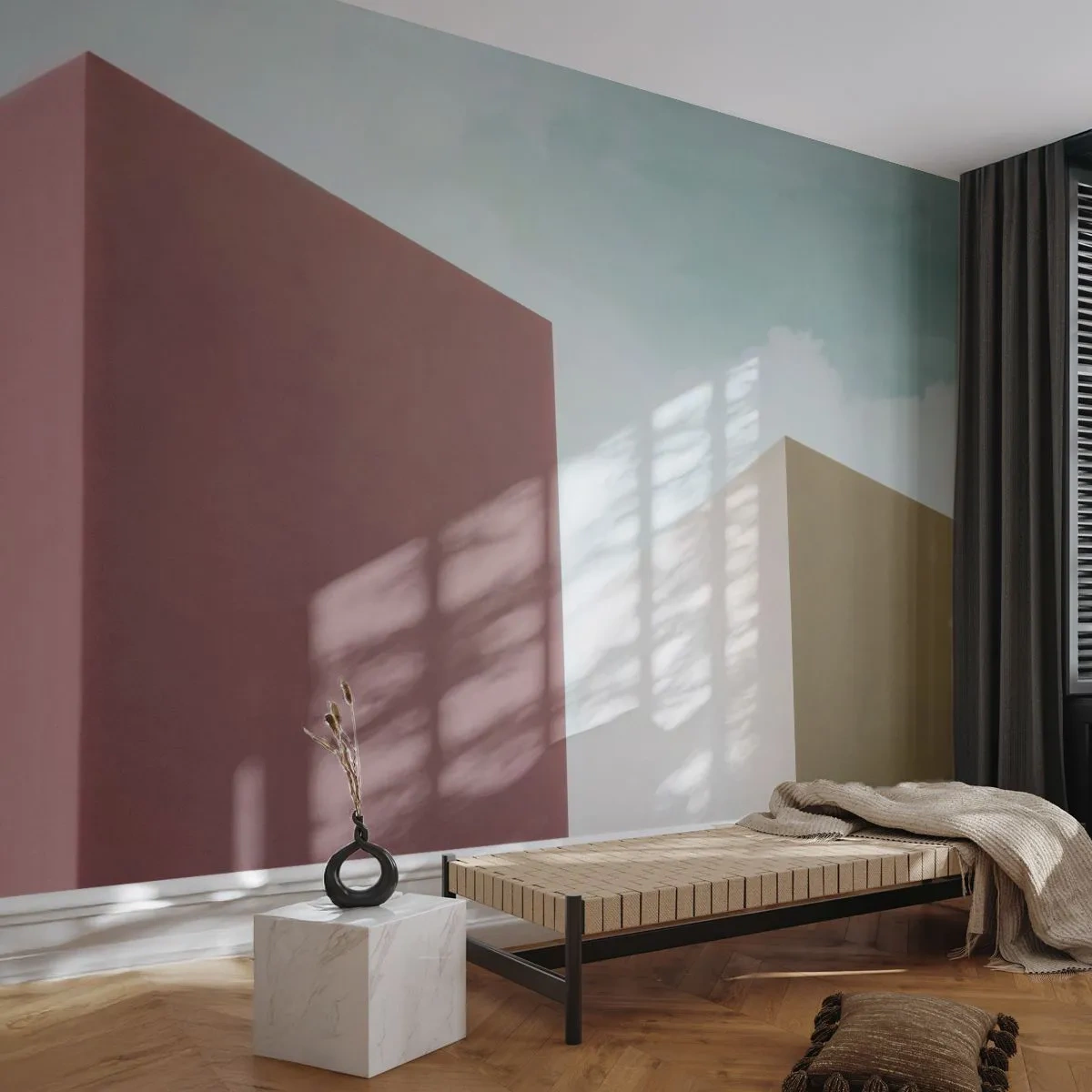 Fototapet Standard Eco - Geometri af en solrig sommer - Bygninger, Arkitektur, Tredimensionel - 200x140 cm