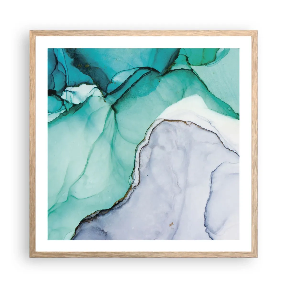 Plakat i ramme af lyst egetræ - Undersøgelse i turkis - 60x60 cm