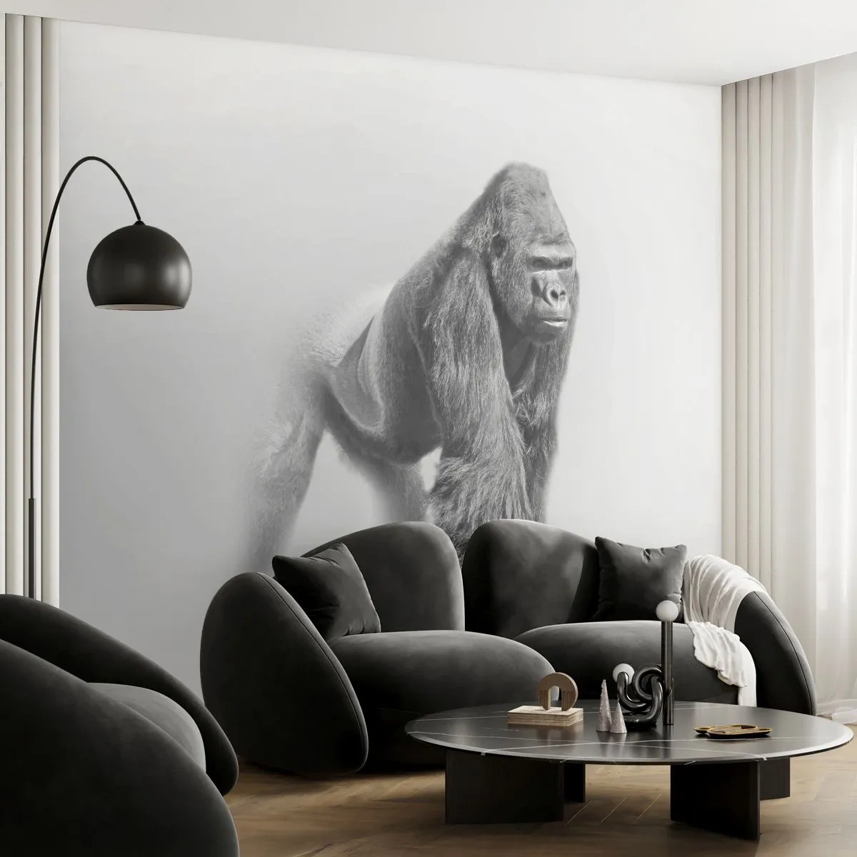 Fototapet Selvklæbende Deluxe Sticker - Selvsikker på sin styrke - Dyr, Gorilla, Abe - 100x70 cm