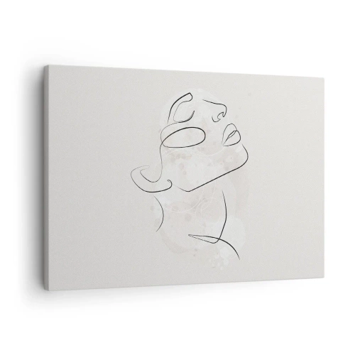 Lærredstryk - Billede på lærred - En minimalistisk skitse af et ansigt på en lys baggrund - 70x50cm - Skitse af drømmen - Moderne vægdekoration til stue og soveværelse ARTTOR