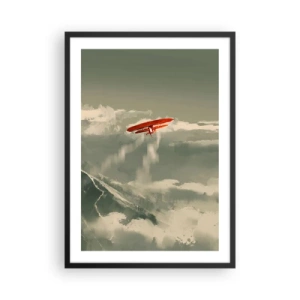 Plakat i sort ramme - En rød biplan på himlen - 50x70cm - Frygtløs pioner - Moderne vægdekoration til stue og soveværelse ARTTOR