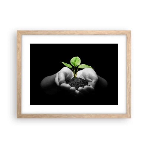 Plakat i ramme af lyst egetræ - Jeg elsker naturen, jeg beskytter den - 40x30 cm