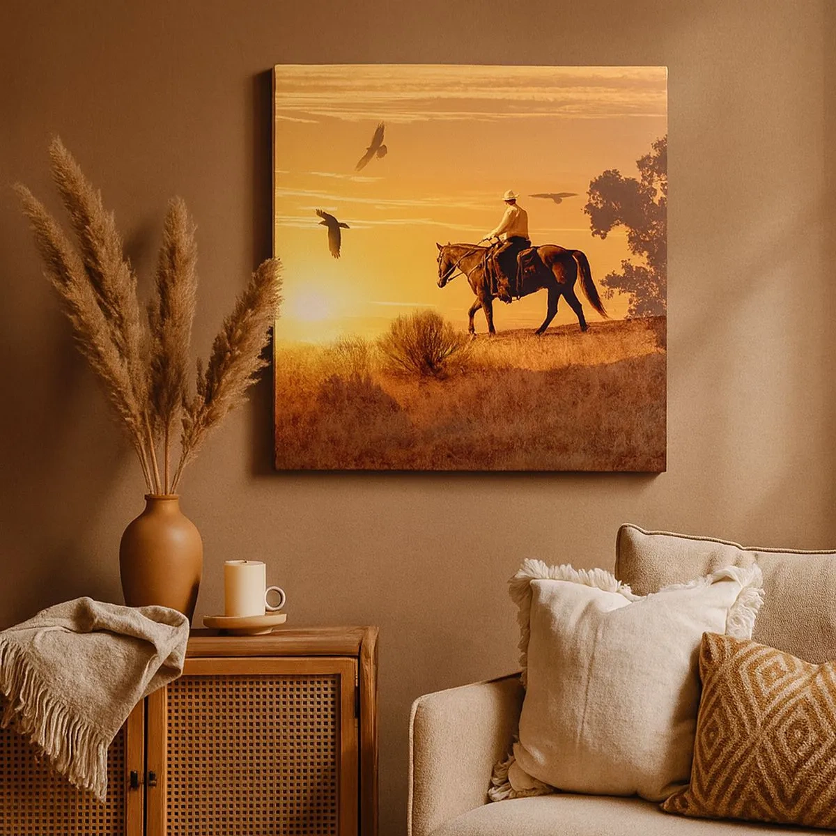 Lærredstryk - Billede på lærred - Alene på tværs af prærien - 30x30 cm