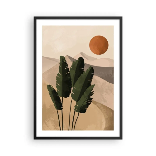 Plakat i sort ramme - Planter i ørkenomgivelser med solnedgang, abstrakt landskab - 50x70cm - Livets triumf - Moderne vægdekoration til stue og soveværelse ARTTOR
