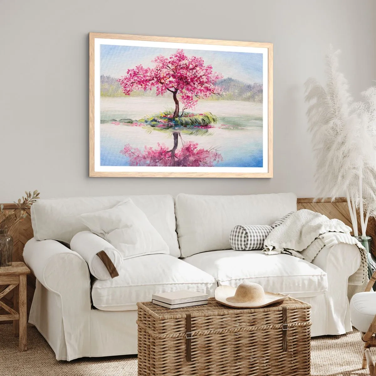 Plakat i ramme af lyst egetræ - Forårsfestival - 100x70 cm