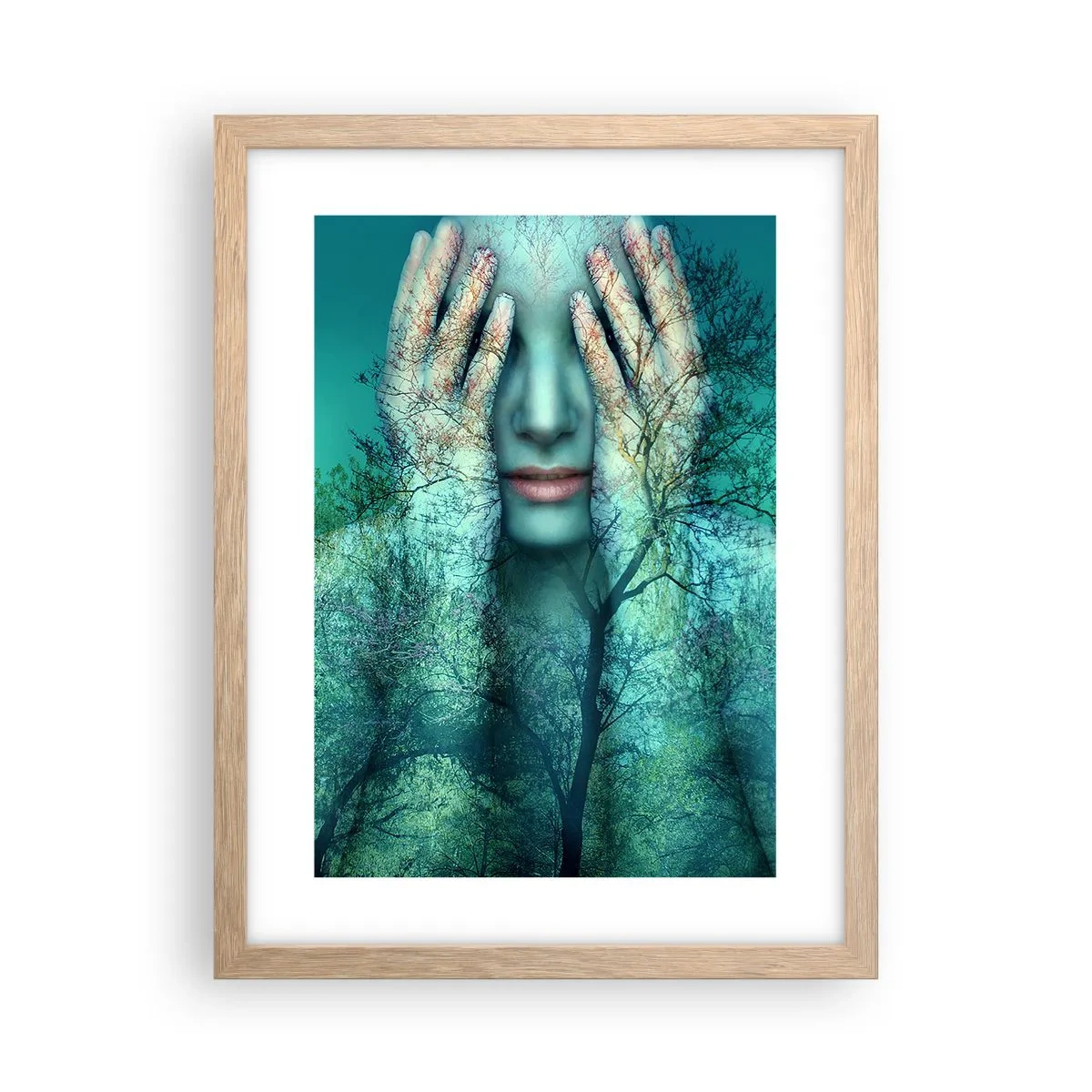 Plakat i ramme af lyst egetræ - Nedsænket i blåt - 30x40 cm