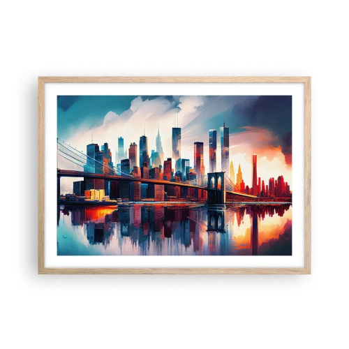 Plakat i ramme af lyst egetræ - Fænomenale New York - 70x50 cm