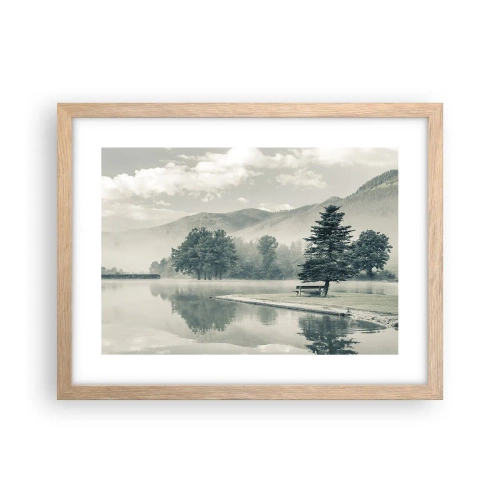 Plakat i ramme af lyst egetræ - Søen sover stadig - 40x30 cm