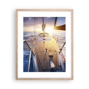 Plakat i ramme af lyst egetræ - Løber på bølgerne - 40x50 cm