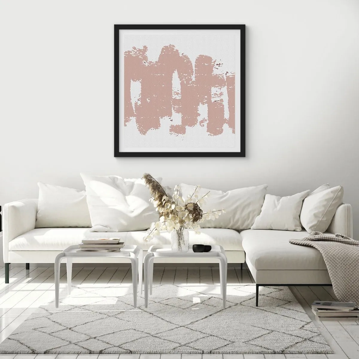 Plakat i sort ramme - Abstraktion i sart rosa - 50x50 cm