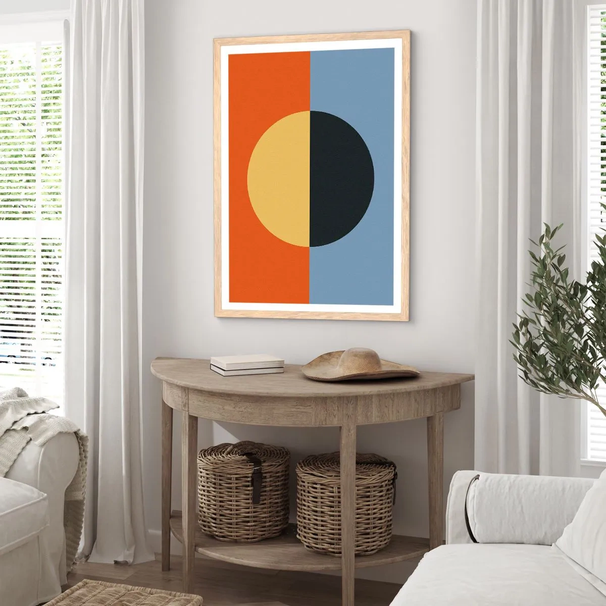 Plakat i ramme af lyst egetræ - En sammensætning af varme og kølighed - 61x91 cm