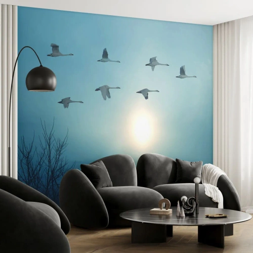 Fototapet Premium Sand - Farvel til sommeren for et år - Landskab, stork, Fugle - 450x315 cm