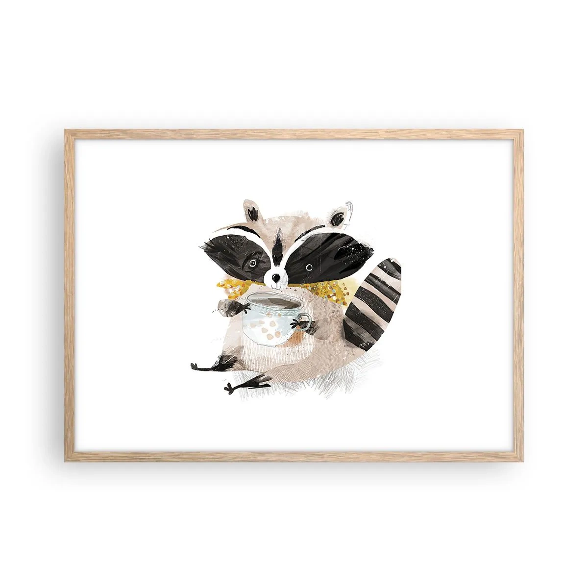 Plakat i ramme af lyst egetræ - Min ven vaskebjørnen - 70x50 cm