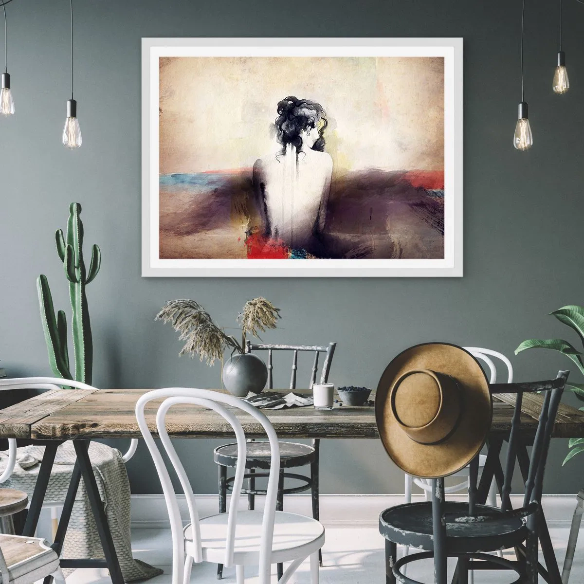 Plakat i hvid ramme - Glatte linjer, ovale former - 40x30 cm