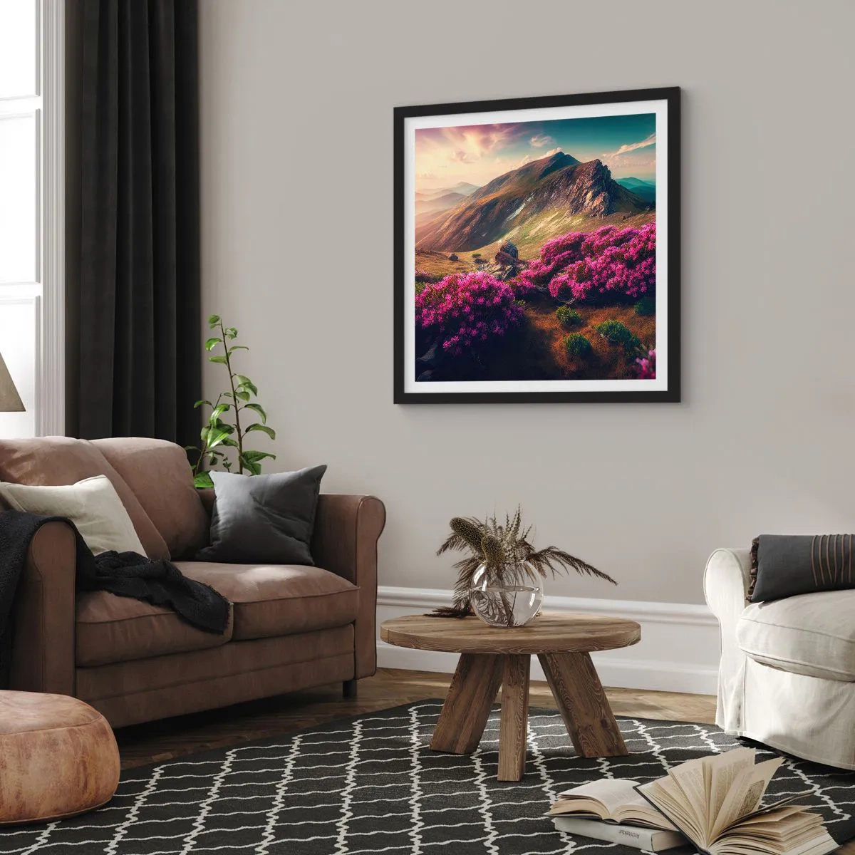 Plakat i sort ramme - Sommer i bjergene - 60x60 cm