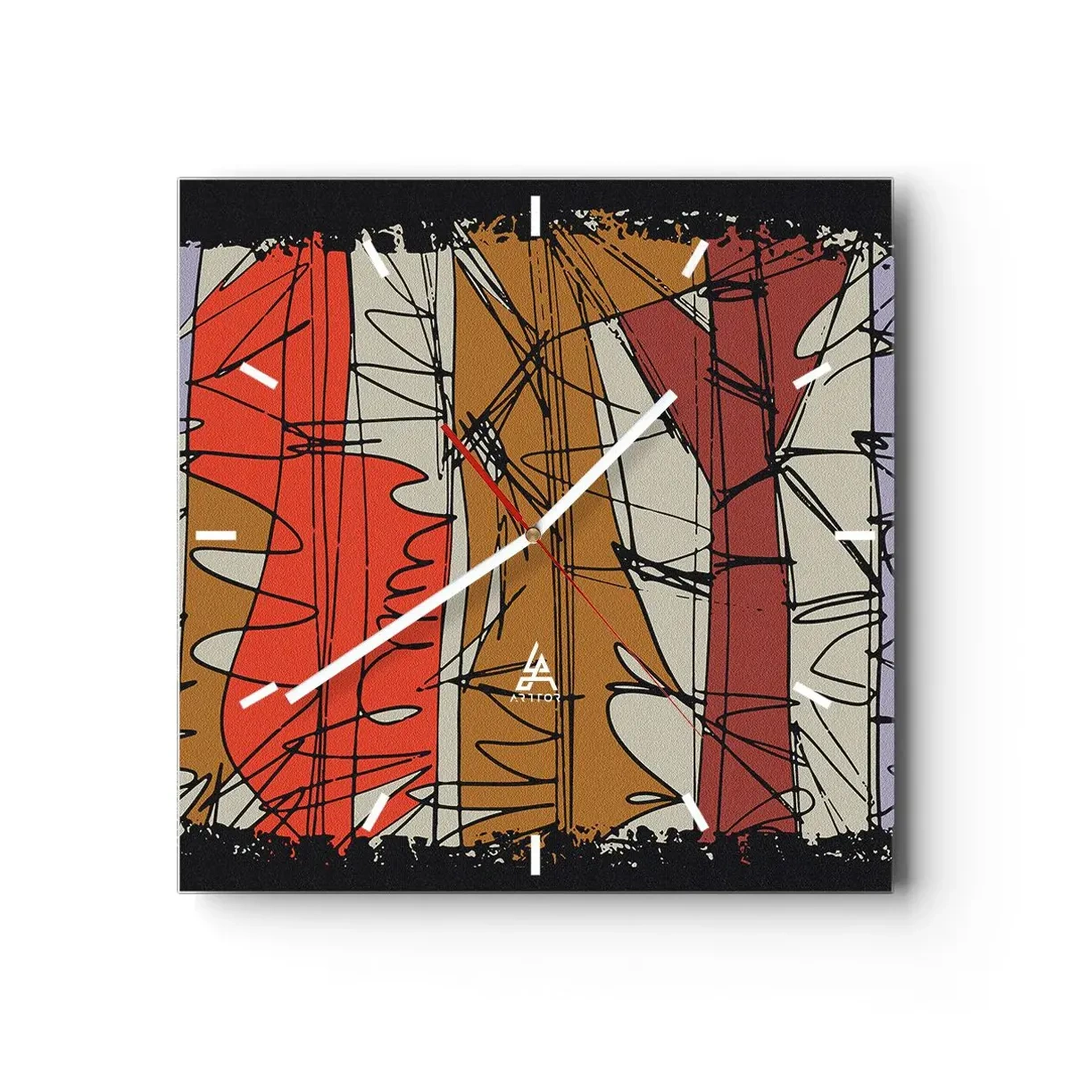 Vægur, Uret - Spontan komposition - 40x40 cm