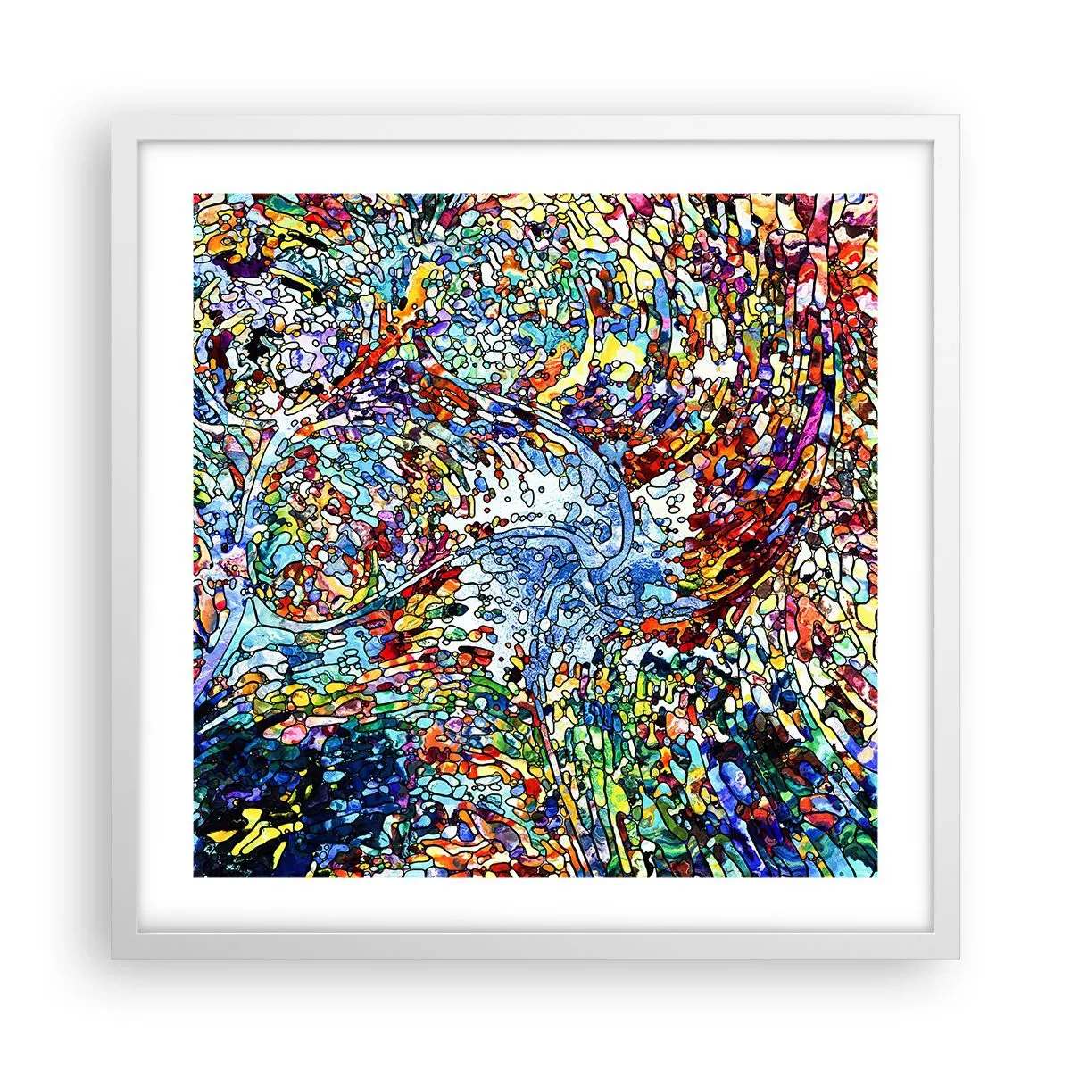 Plakat i hvid ramme - Dråbe af farvet glas - 50x50 cm