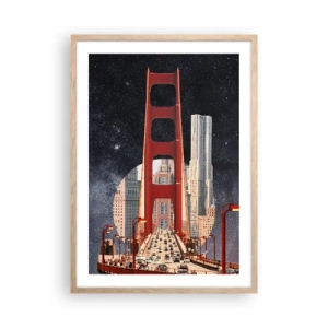 Plakat i ramme af lyst egetræ - Altid i centrum - 50x70 cm