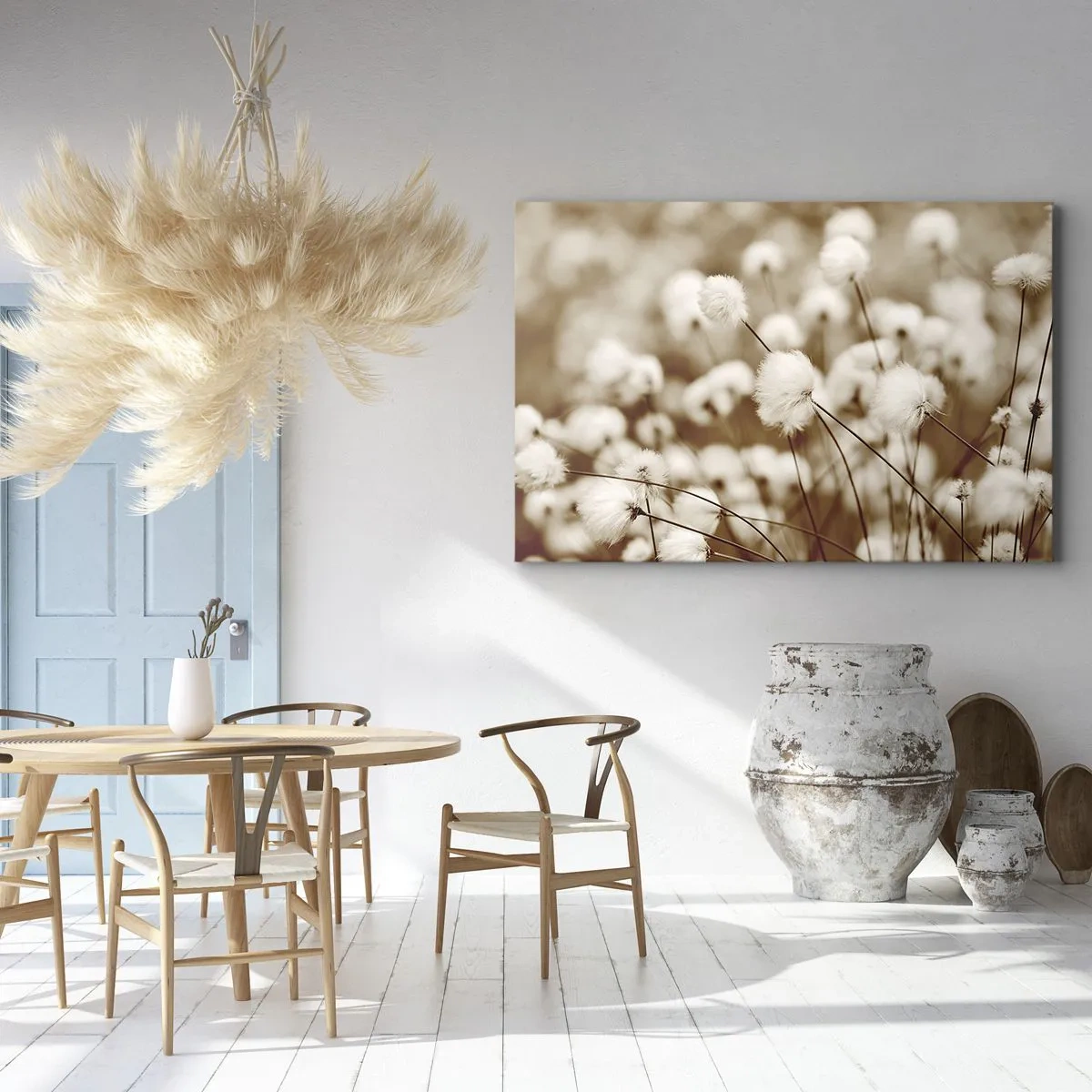 Lærredstryk - Billede på lærred - Et felt af sarte sepia-tonede planter - 70x50cm - Fyldig mark - Moderne vægdekoration til stue og soveværelse ARTTOR