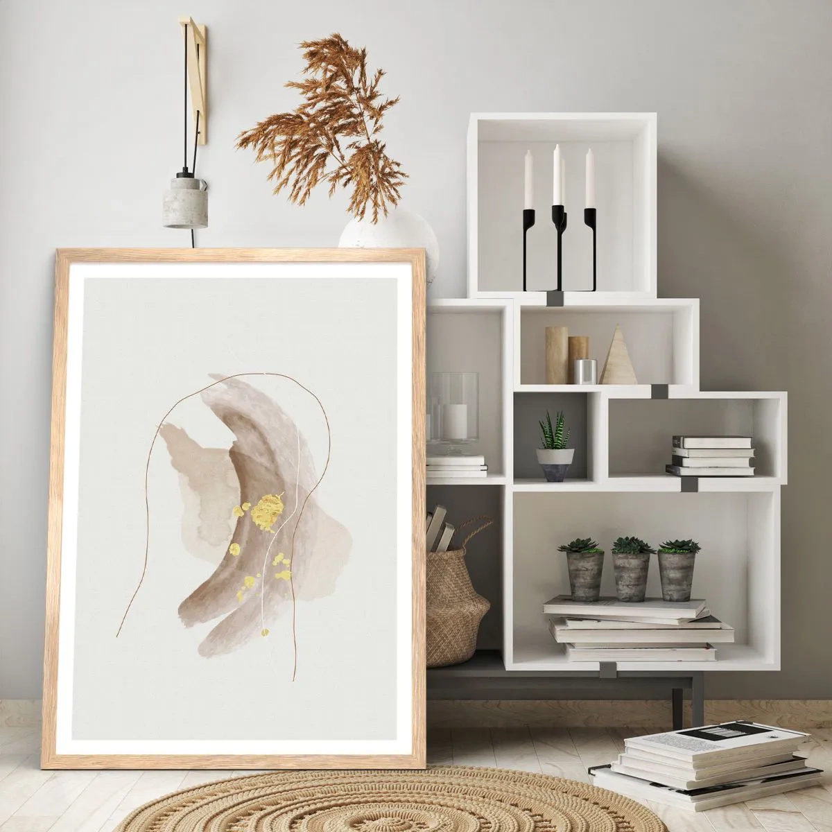 Plakat i ramme af lyst egetræ - Mødt i rummet - 40x50 cm