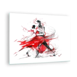 Billede på glas - Et par dansere i en dynamisk akvareldans - 70x50cm - Tango - passionens rytme - Moderne vægdekoration til stue og soveværelse ARTTOR