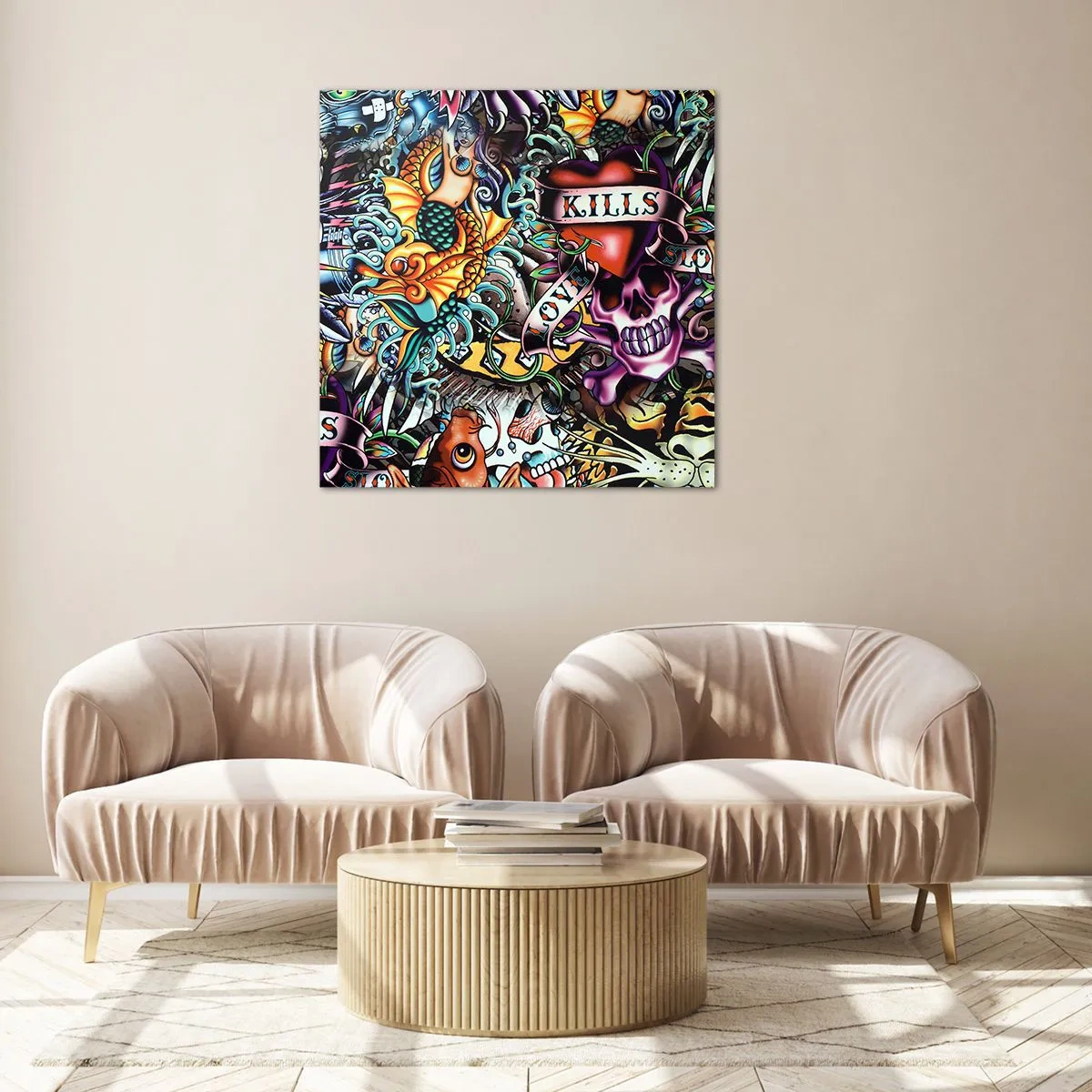 Billede på glas - En tatovørers drøm - 70x70 cm