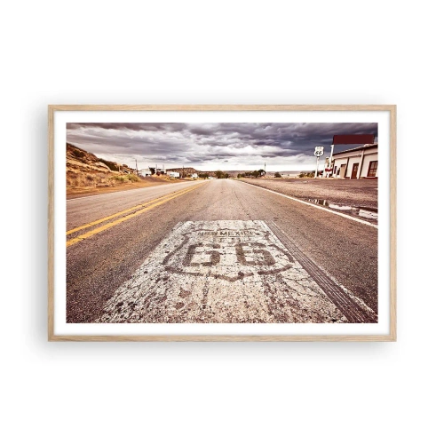 Plakat i ramme af lyst egetræ - Mother Road - amerikansk legende - 91x61 cm
