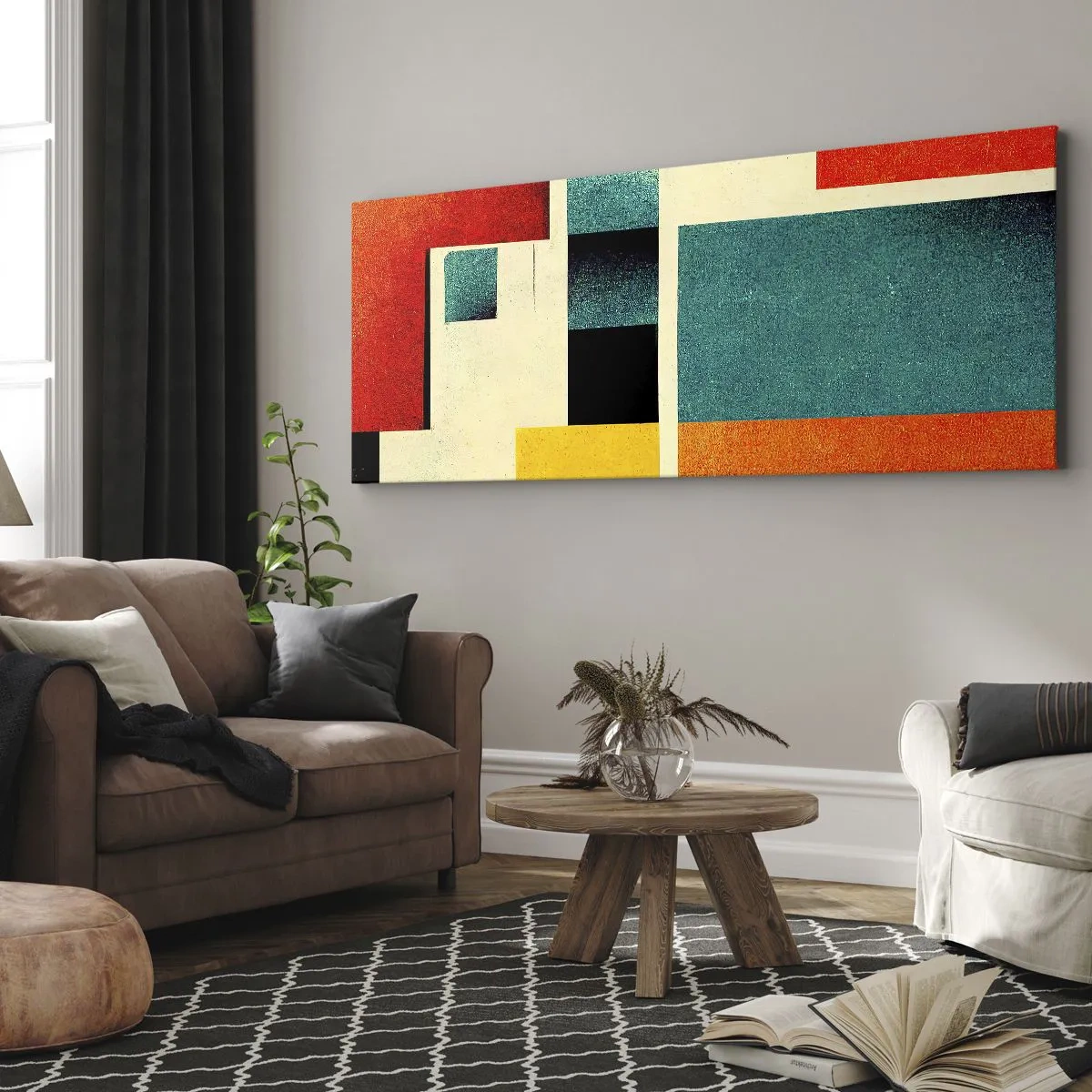 Lærredstryk - Billede på lærred - Geometrisk abstraktion - god energi - 100x40 cm