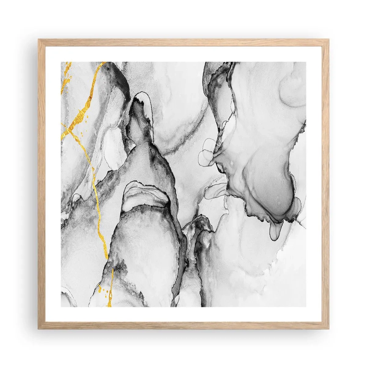 Plakat i ramme af lyst egetræ - Sammensætning med guldmotiv - 60x60 cm